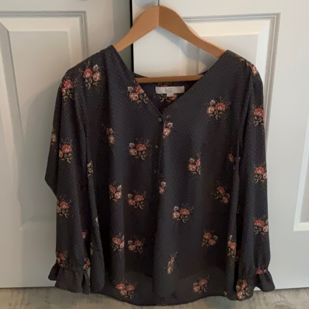 LOFT Black 3/4 Sleeve Relaxed Blouse